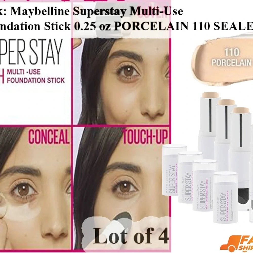 Lot of 4 Maybelline Superstay Multi-Use Foundation Stick - Porcelain